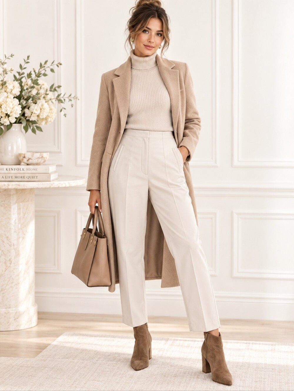 Zara Cream High Rise Cropped Tailored Pants | Quiet Luxury Trousers | Size Large